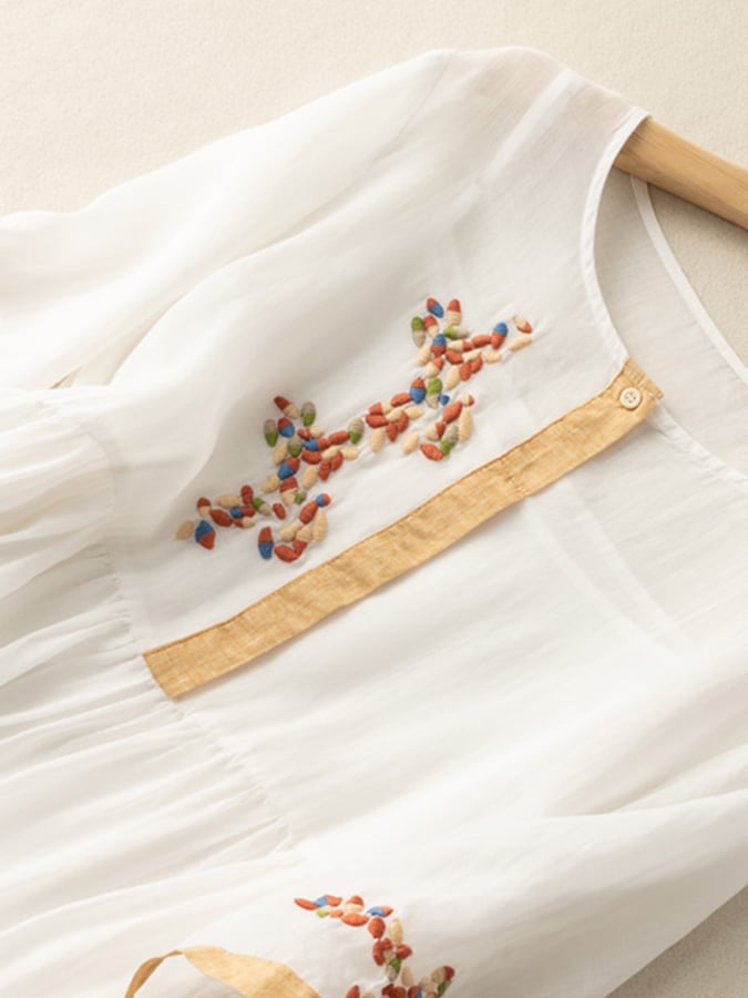 Zara Robe Femme – Robe Brodée en Coton et Lin avec Design Ethnique & Coupe Confortable