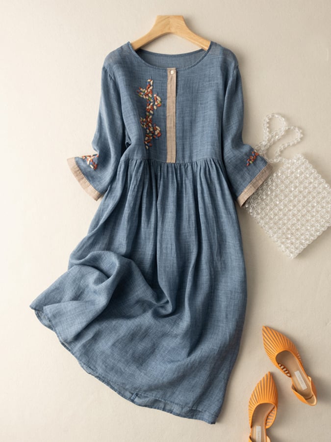 Zara Robe Femme – Robe Brodée en Coton et Lin avec Design Ethnique & Coupe Confortable