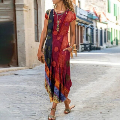 Caroline – Maxi-Robe Longue À Motifs, Confectionnée