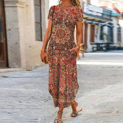 Caroline – Maxi-Robe Longue À Motifs, Confectionnée