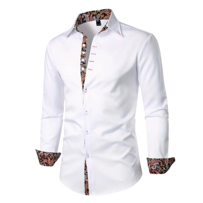 Yves | Chemise Habillée pour Hommes avec Détails à Imprimé Paisley – Mélange Coton-Polyester