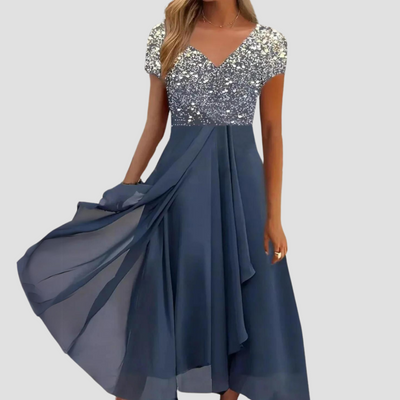 Alina | Robe midi en chiffon pour femmes, ornée de fleurs délicates et colorées
