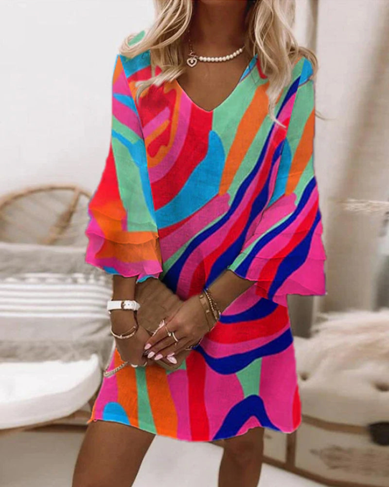 Adèle - Robe Manches Cloche À Imprimé Multicolore