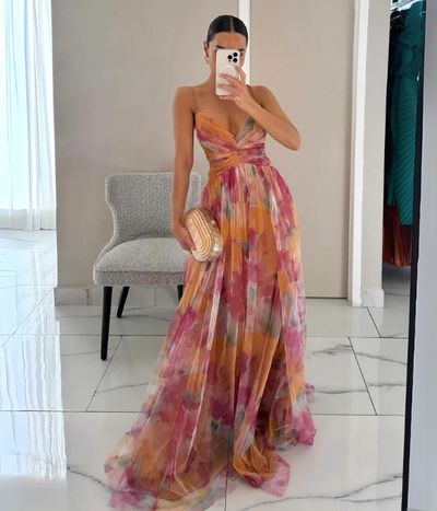 Alina - Robe longue florale avec lien ajustable à la taille pour un style gracieux au quotidien