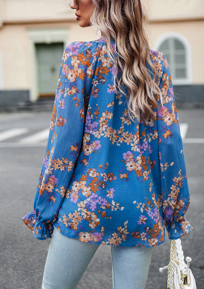 Aaliyah Blouse Femme – Haut Floral Léger à Manches Longues & Col en V pour Style Élégant