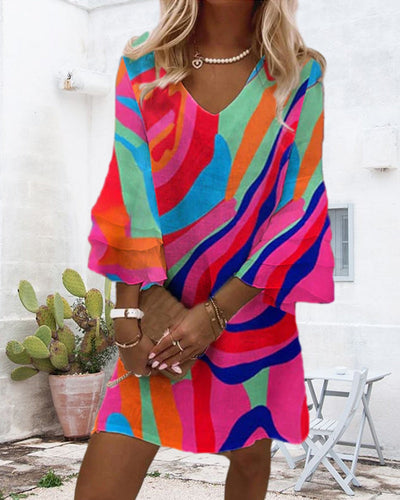 Adèle - Robe Manches Cloche À Imprimé Multicolore