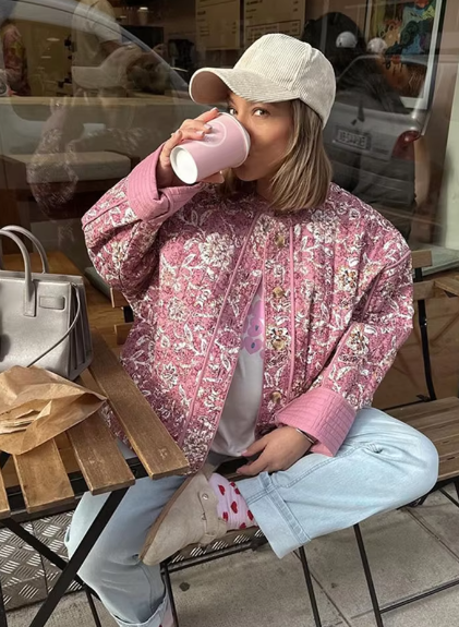 Alice | Veste florale matelassée rose pour l'automne et l'hiver - Wide Fit