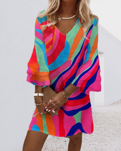 Adèle - Robe Manches Cloche À Imprimé Multicolore