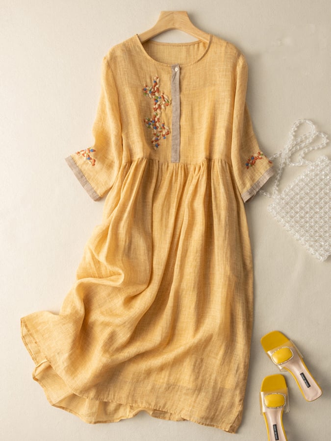Zara Robe Femme – Robe Brodée en Coton et Lin avec Design Ethnique & Coupe Confortable