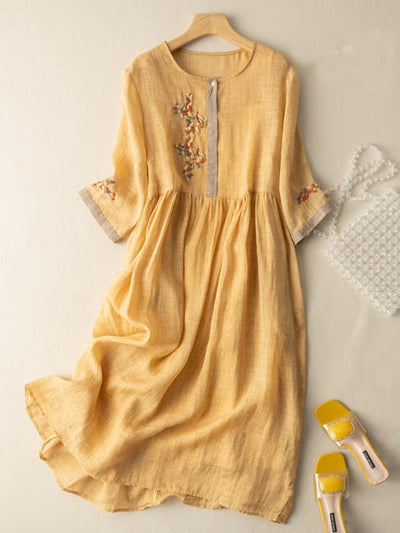 Zara Robe Femme – Robe Brodée en Coton et Lin avec Design Ethnique & Coupe Confortable