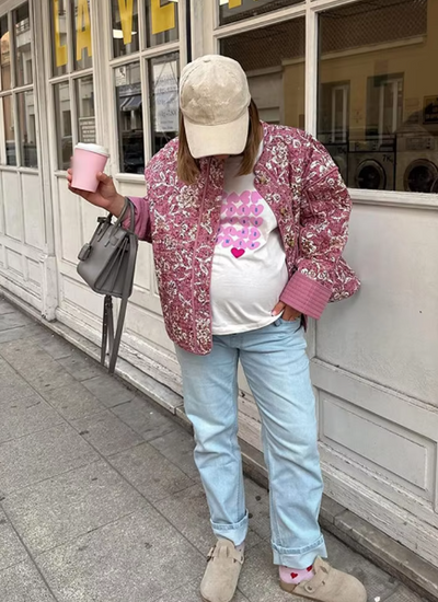 Alice | Veste florale matelassée rose pour l'automne et l'hiver - Wide Fit