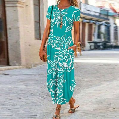 Caroline – Maxi-Robe Longue À Motifs, Confectionnée