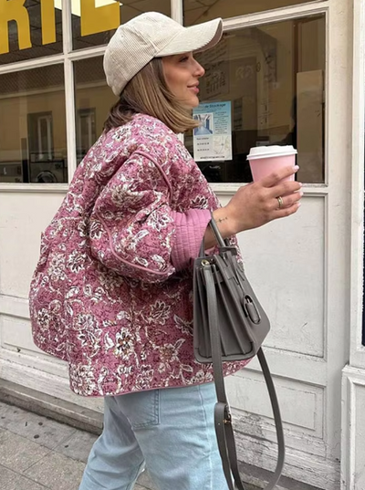 Alice | Veste florale matelassée rose pour l'automne et l'hiver - Wide Fit