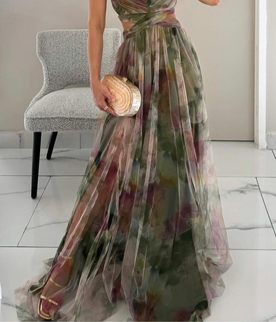 Alina - Robe longue florale avec lien ajustable à la taille pour un style gracieux au quotidien