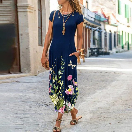 Caroline – Maxi-Robe Longue À Motifs, Confectionnée