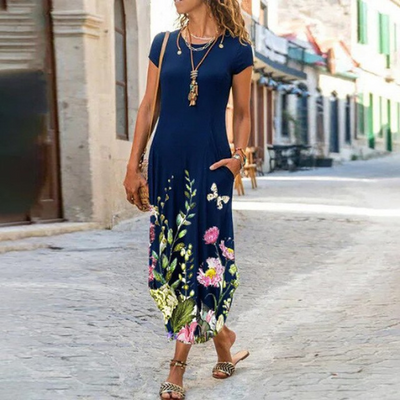 Caroline – Maxi-Robe Longue À Motifs, Confectionnée