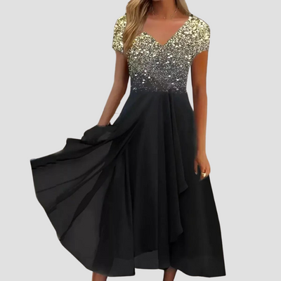 Alina | Robe midi en chiffon pour femmes, ornée de fleurs délicates et colorées