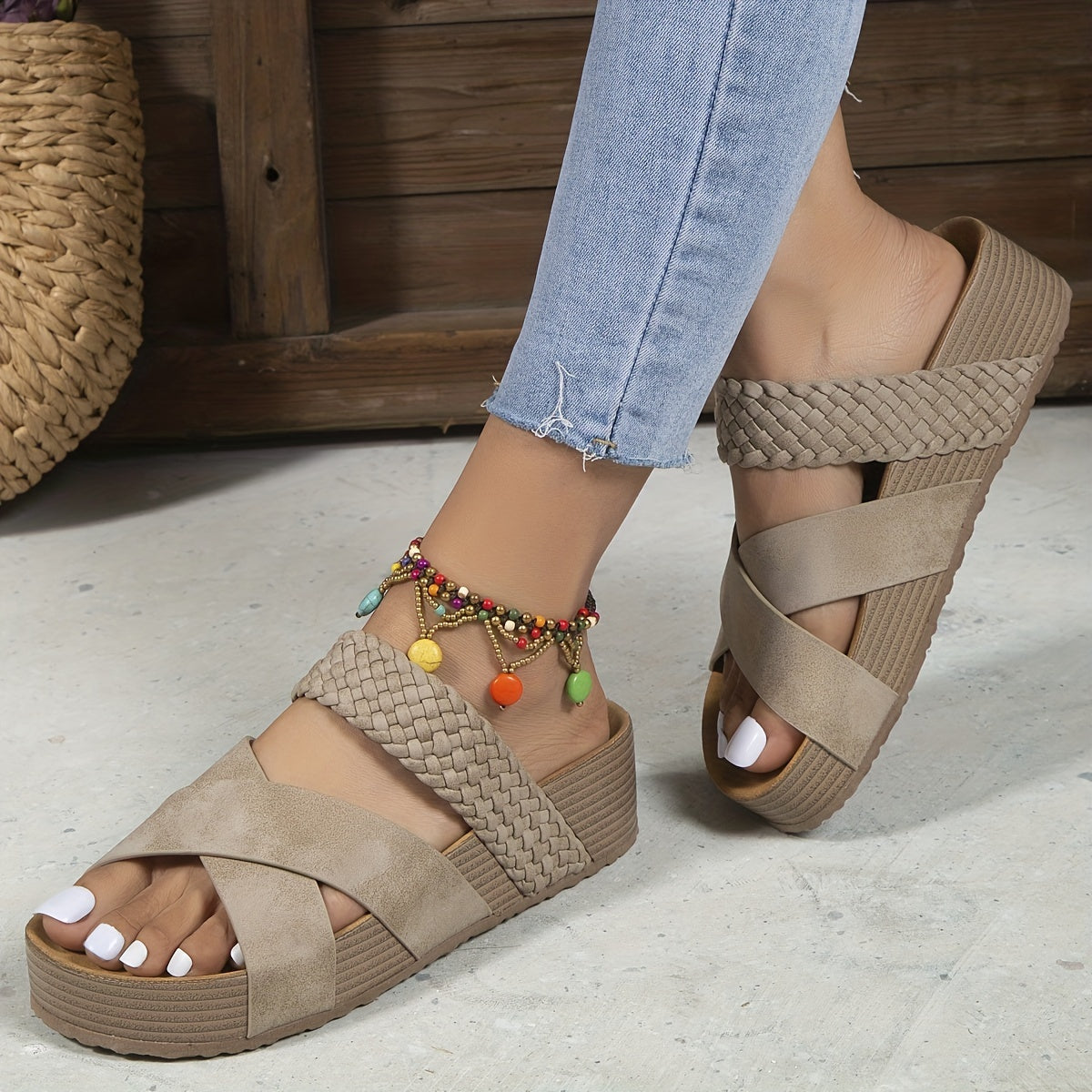 Ysabeau | Femme Sandales | Semelle Compensée et Brides Tressées