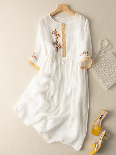 Zara Robe Femme – Robe Brodée en Coton et Lin avec Design Ethnique & Coupe Confortable
