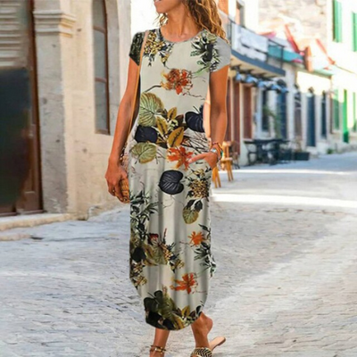 Caroline – Maxi-Robe Longue À Motifs, Confectionnée