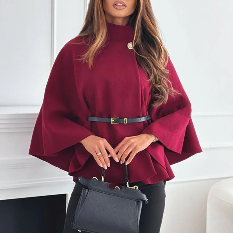 Vivienne – Cape drapée tendance avec taille ceinturée et manches larges