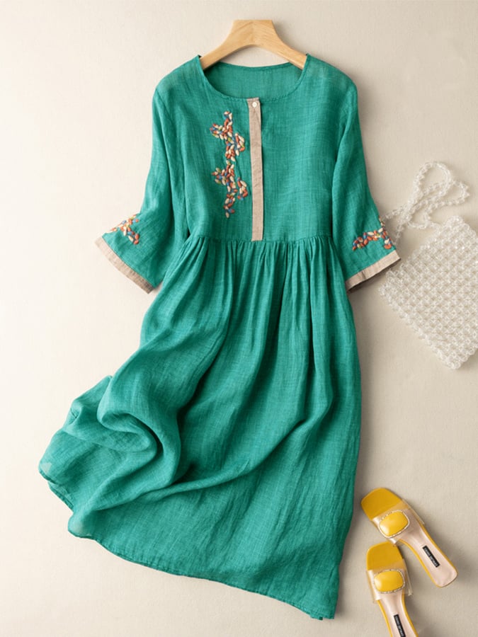 Zara Robe Femme – Robe Brodée en Coton et Lin avec Design Ethnique & Coupe Confortable
