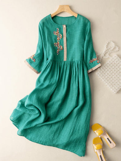 Zara Robe Femme – Robe Brodée en Coton et Lin avec Design Ethnique & Coupe Confortable