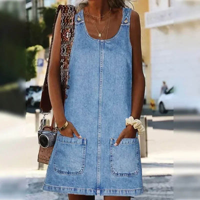 Aline™ – Robe en Jean Sans Manches Confortable