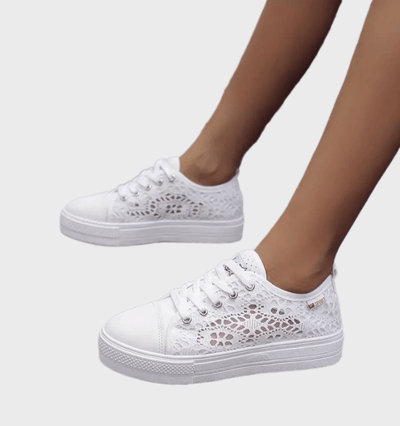 Alena Baskets Femme Basses – Chaussures Blanches à Lacets avec Design Respirant & Semelle Antidérapante