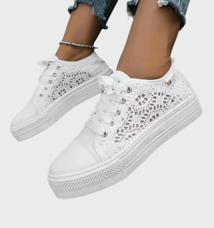 Alena Baskets Femme Basses – Chaussures Blanches à Lacets avec Design Respirant & Semelle Antidérapante