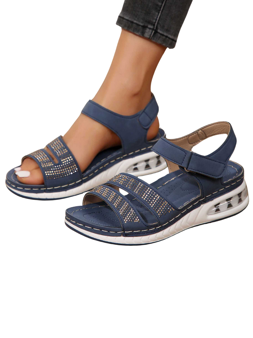 Adalynn Sandales Compensées Femme – Sandales d'Été Confortables avec Strass et Coupe Romaine Aérée
