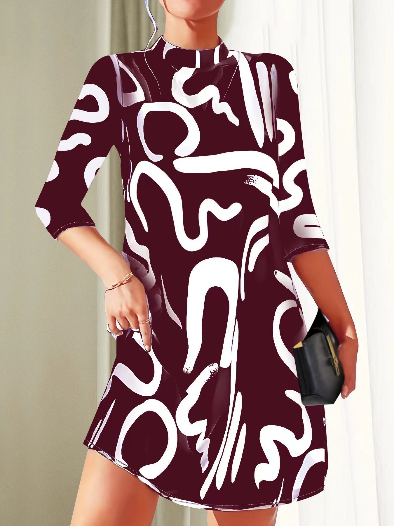 Alanna Robe Femme – Robe d’Automne Élégante et Confortable avec Motif Tendance