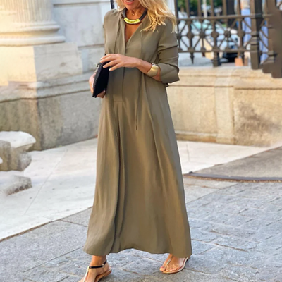 Alina – Robe longue élégante avec décolleté en V et taille ajustable pour un style sans effort