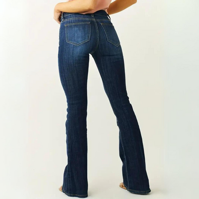 Zia Pantalon Évasé Femme – Pantalon Taille Mi-Haute avec Coupe Skinny & Mélange de Coton Confortable