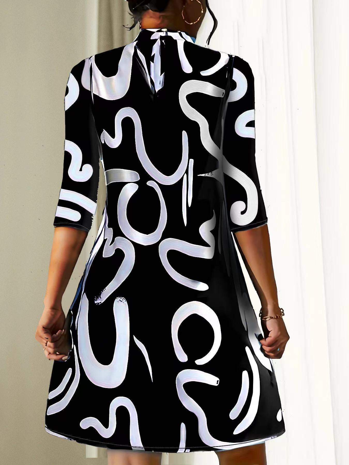 Alanna Robe Femme – Robe d’Automne Élégante et Confortable avec Motif Tendance