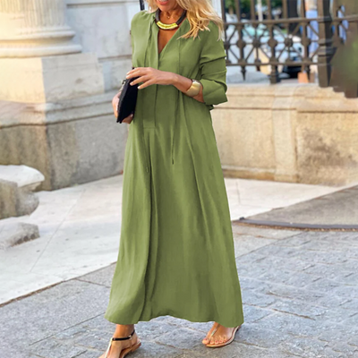 Alina – Robe longue élégante avec décolleté en V et taille ajustable pour un style sans effort