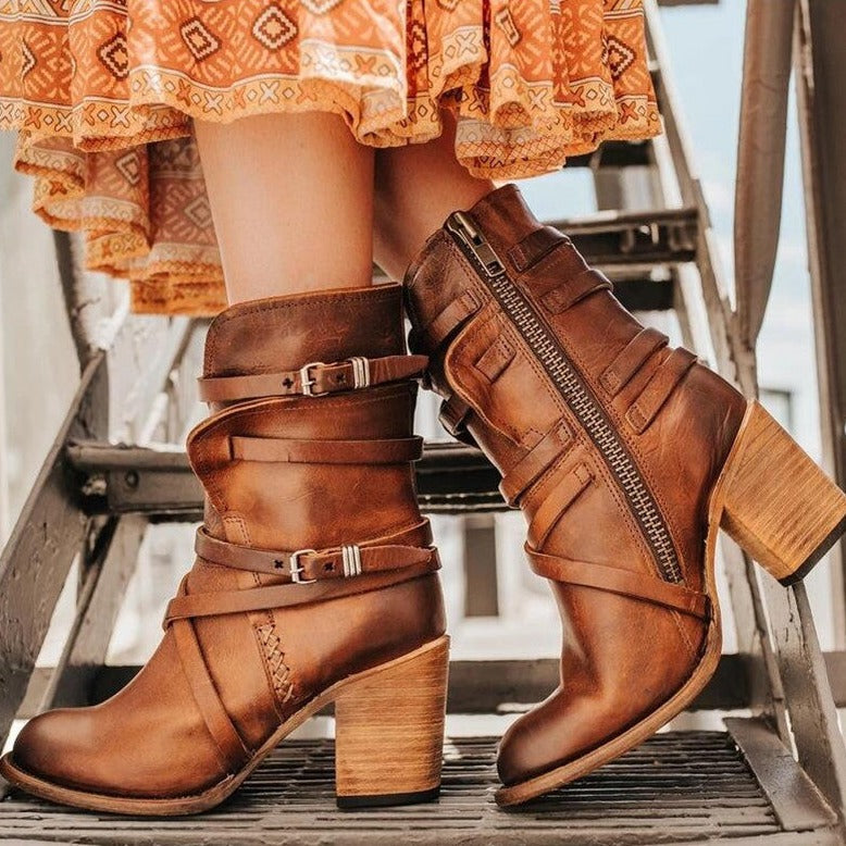 Aline - Bottes Femme cuir vintage