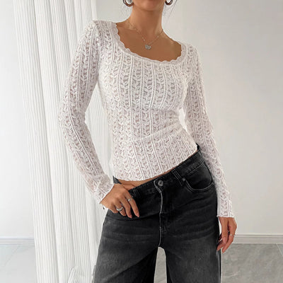 Alma - Top pour Femme à Motifs Géométriques avec Dentelle Élégante