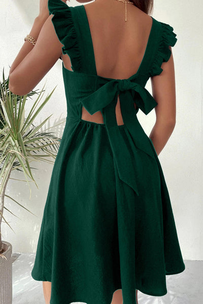 Addison Robe d'Été Femme – Robe Mini Sans Manches avec Encolure Carrée, Volants & Dos Nu