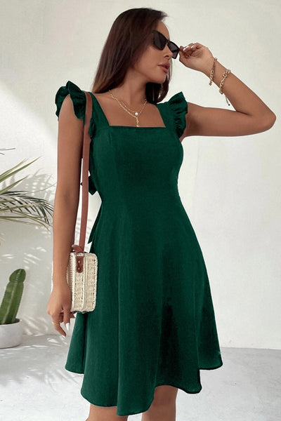Addison Robe d'Été Femme – Robe Mini Sans Manches avec Encolure Carrée, Volants & Dos Nu