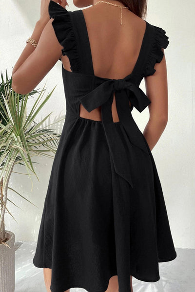 Addison Robe d'Été Femme – Robe Mini Sans Manches avec Encolure Carrée, Volants & Dos Nu