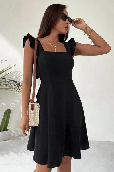 Addison Robe d'Été Femme – Robe Mini Sans Manches avec Encolure Carrée, Volants & Dos Nu