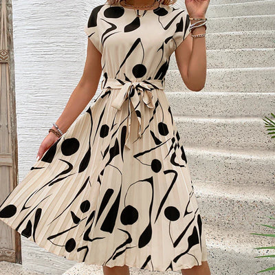 Allaine | Robe midi plissée élégante avec ceinture à la taille