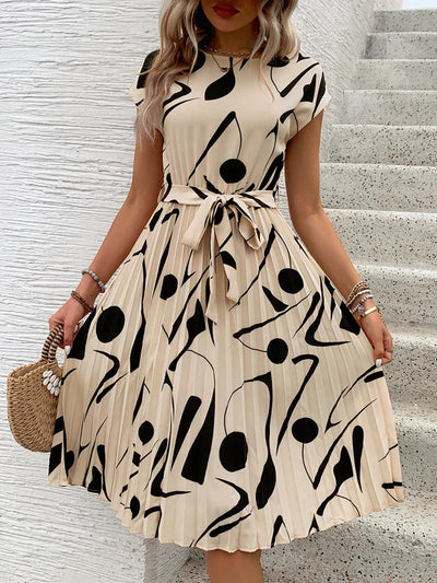 Allaine | Robe midi plissée élégante avec ceinture à la taille