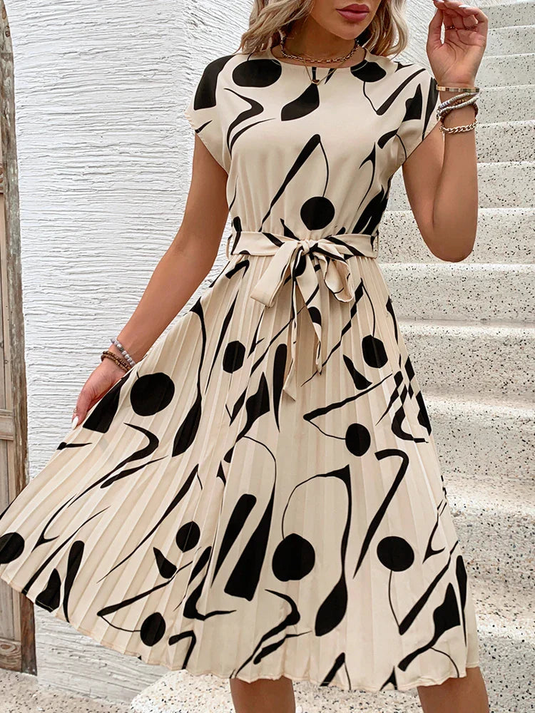 Allaine | Robe midi plissée élégante avec ceinture à la taille