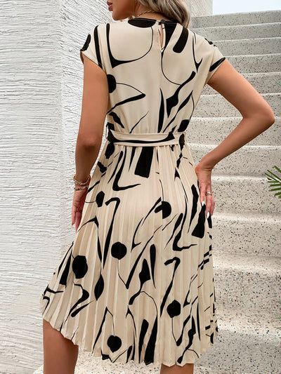 Allaine | Robe midi plissée élégante avec ceinture à la taille