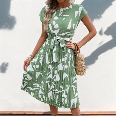 Allaine | Robe midi plissée élégante avec ceinture à la taille