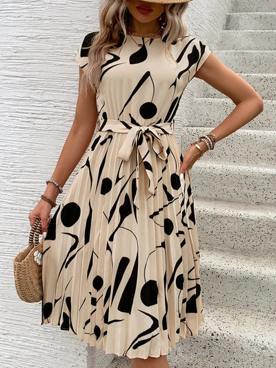 Allaine | Robe midi plissée élégante avec ceinture à la taille