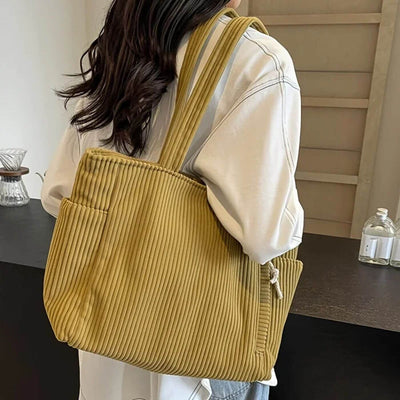 Sandra™ – Élégant Sac Tote à Cordon en Velours Côtelé