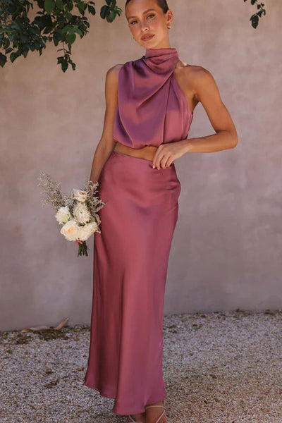 Victoria – Ensemble Satiné Élégant avec Crop Top et Jupe Taille Haute